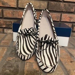 Sperry* Zebra print* loafers* with pony hair *leather tassel *size 9.5